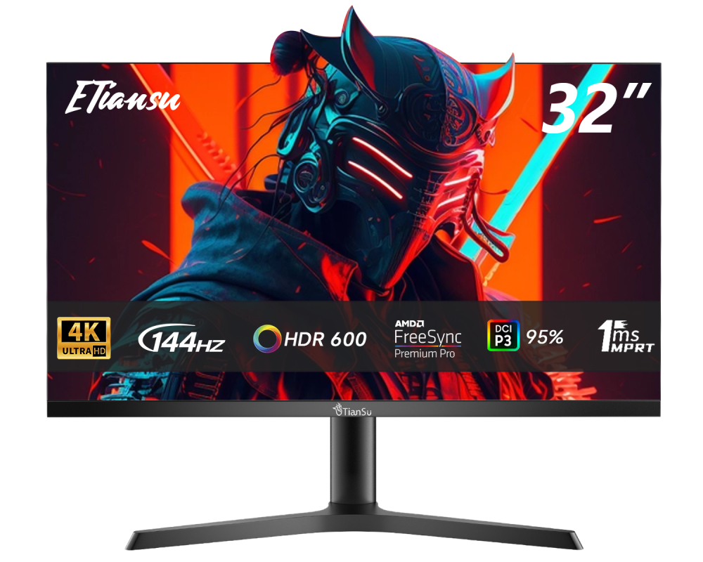 ETiansu 32 Inch Gaming Monitor,4K UHD (3840x2160),144Hz Refresh Rate, 1ms Response,AMD FreeSync Premium ,IPS Display, 125% sRGB,Built-in Speakers, USB-C, Height Adjustable Stand