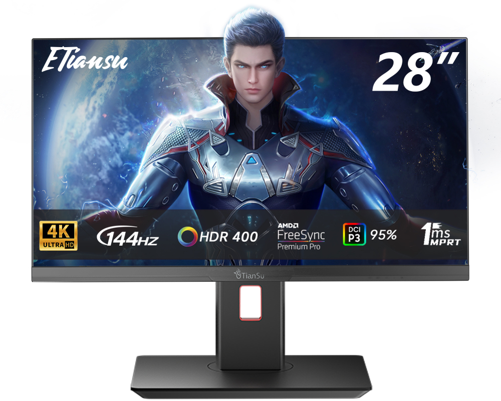 ETiansu 4K Gaming Monitor 28Inch 144Hz IPS Monitor,Featuring AMD FreeSync Premium for tear-free action and a vibrant 95% DCI-P3 color gamut,Height Adjustable Stand,HDMI 2.1