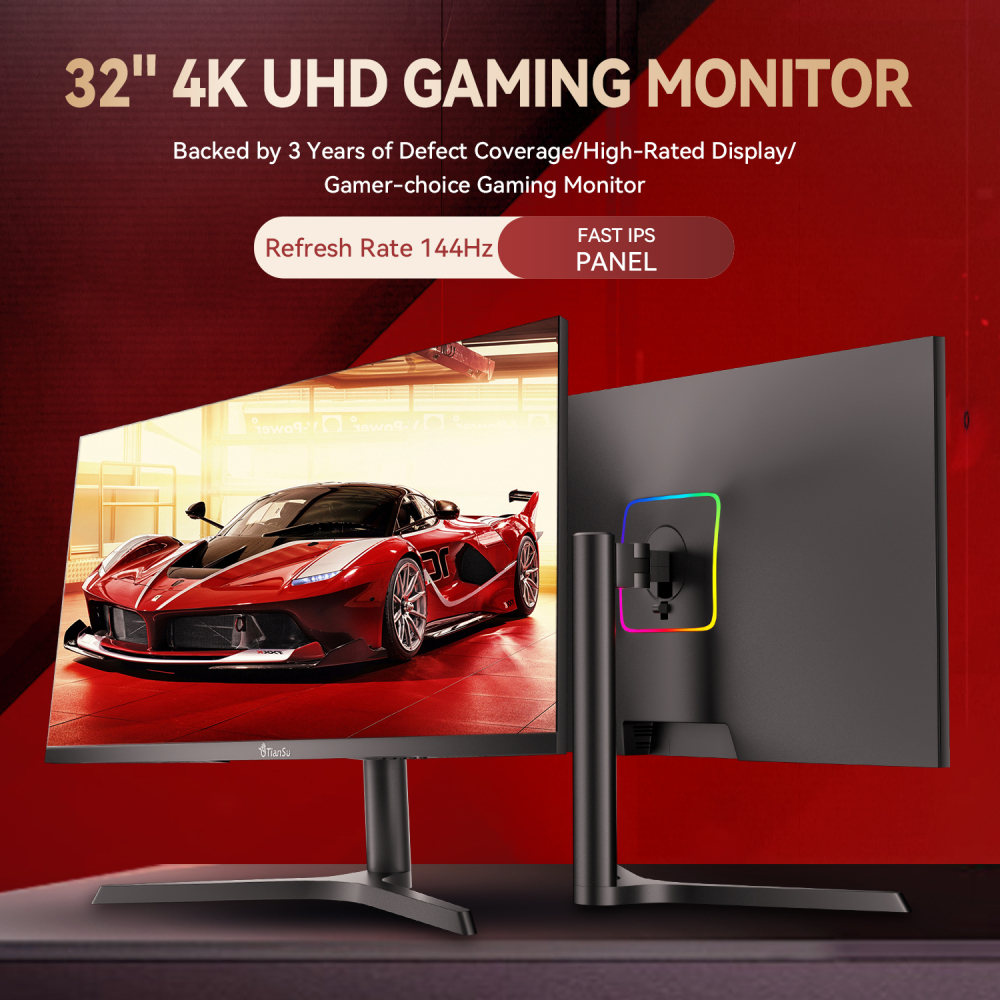 ETiansu 32 Inch Gaming Monitor,4K UHD (3840x2160),144Hz Refresh Rate, 1ms Response,AMD FreeSync Premium ,IPS Display, 125% sRGB,Built-in Speakers, USB-C, Height Adjustable Stand