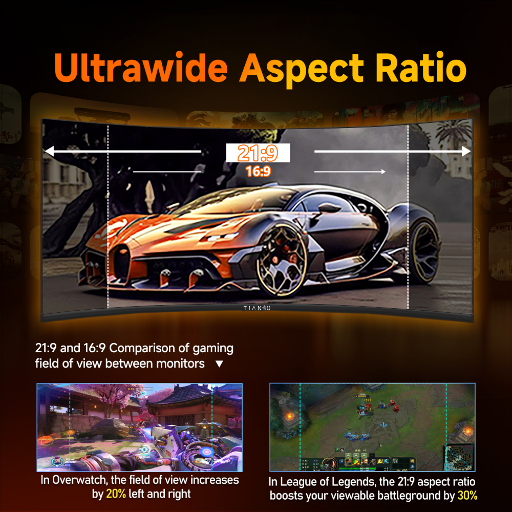 ETiansu 34Inch Curved Gaming Monitor 240Hz Ultrawide,1500R, 0.5ms, AMD FreeSync,UWQHD, 125% sRGB, HDMI 2.1, DP 1.4,Built-in Speakers,VESA Mountable