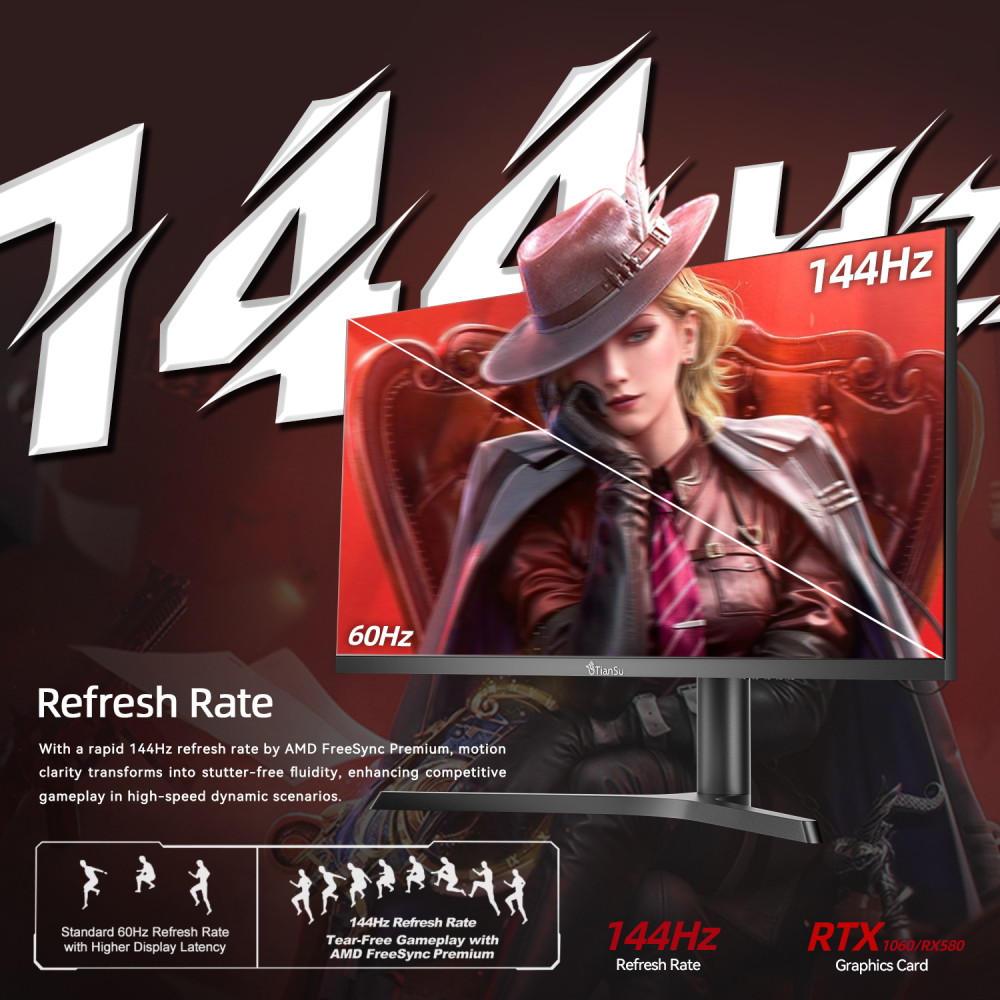 ETiansu 32 Inch Gaming Monitor,4K UHD (3840x2160),144Hz Refresh Rate, 1ms Response,AMD FreeSync Premium ,IPS Display, 125% sRGB,Built-in Speakers, USB-C, Height Adjustable Stand