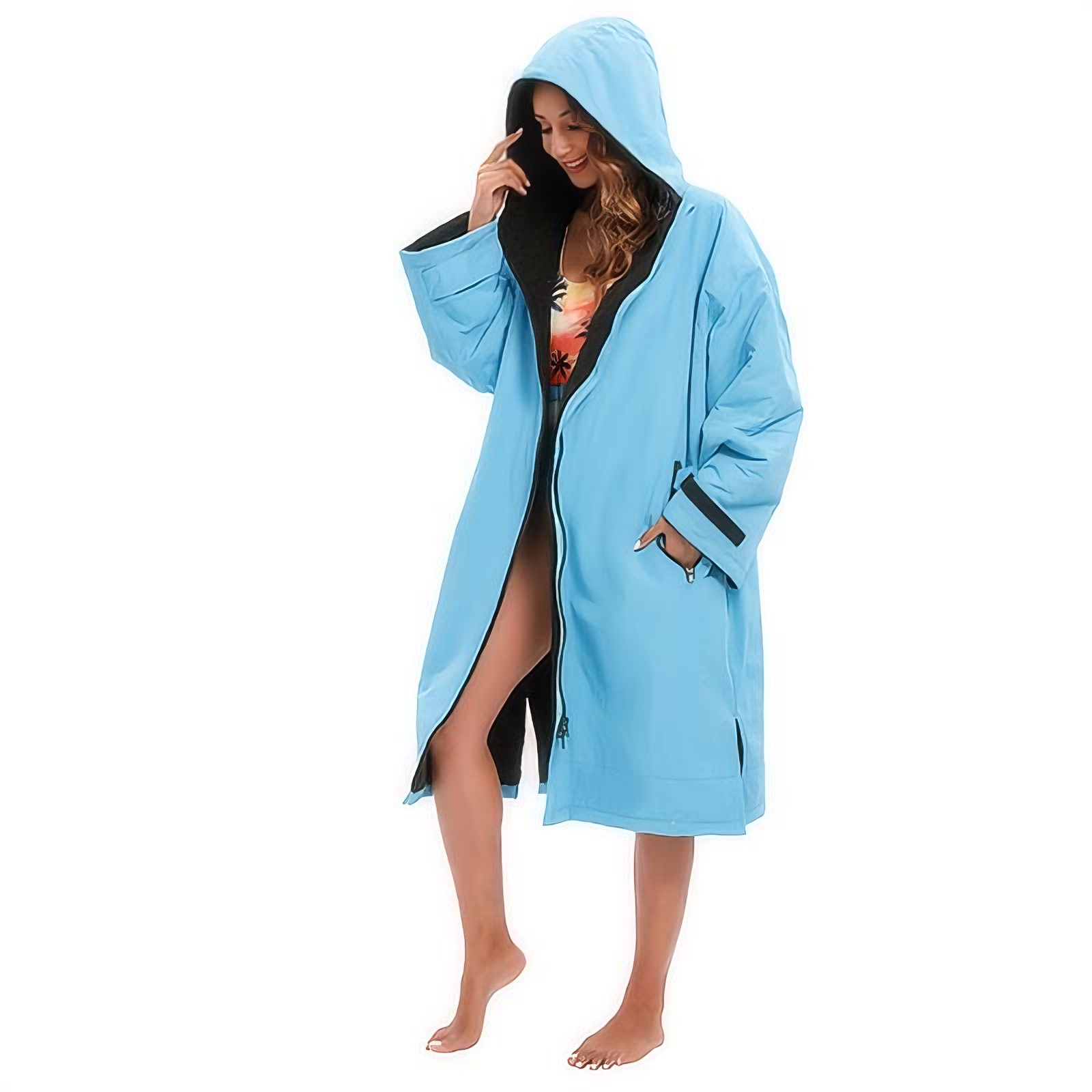 Sky Blue Black Basic Changing Robe Long Sleeve