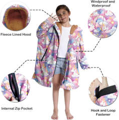 Custom Pink Unicorn Children's Swimming Robe - Kids Beach Robe with Brown Fleece Lining