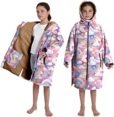 Custom Pink Unicorn Children's Swimming Robe - Kids Beach Robe with Brown Fleece Lining