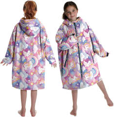 Custom Pink Unicorn Children's Swimming Robe - Kids Beach Robe with Brown Fleece Lining