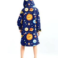Custom Blue Cosmic Children's Swimming Robe - Yellow Fleece Lined Kids Beach & Changing Robe for Boys