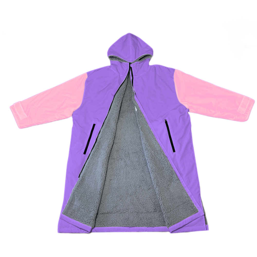 Custom Purple Pink Color Block Adult Changing Robe – Two-Tone Unisex Swim & Beach Robe