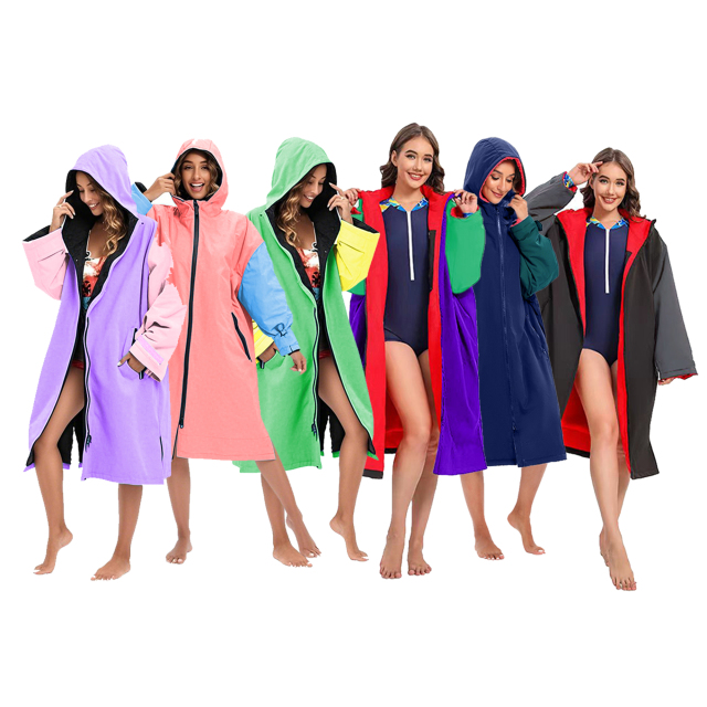Custom Purple Pink Color Block Adult Changing Robe – Two-Tone Unisex Swim & Beach Robe