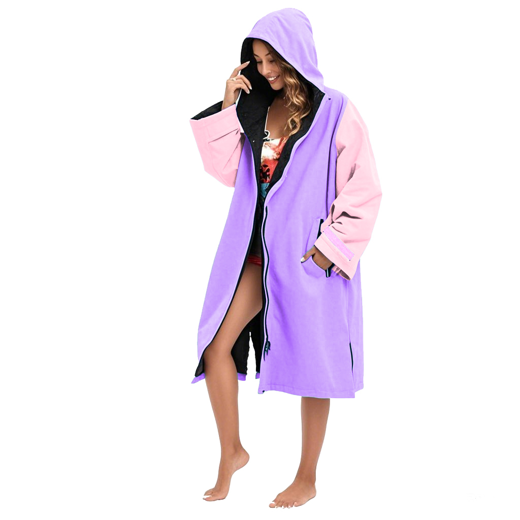 Custom Purple Pink Color Block Adult Changing Robe – Two-Tone Unisex Swim & Beach Robe