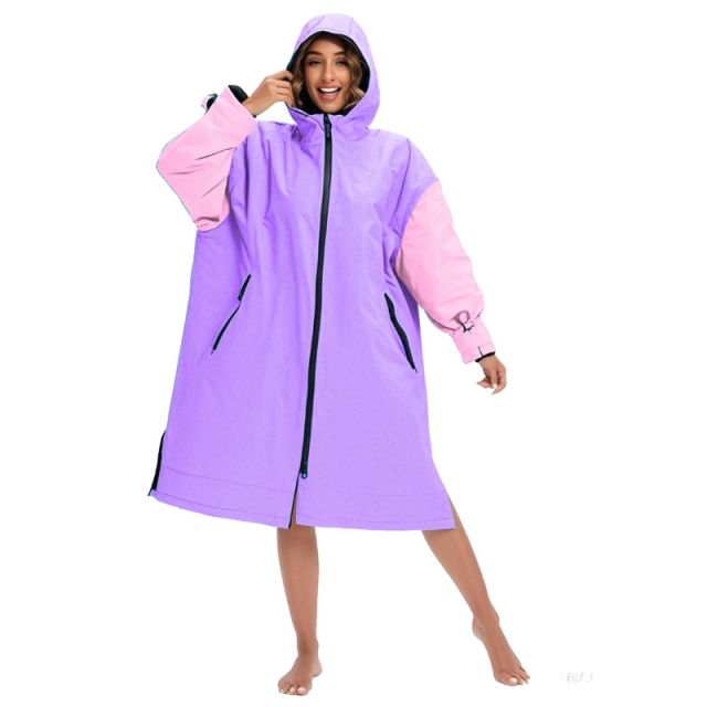 Custom Purple Pink Color Block Adult Changing Robe – Two-Tone Unisex Swim & Beach Robe