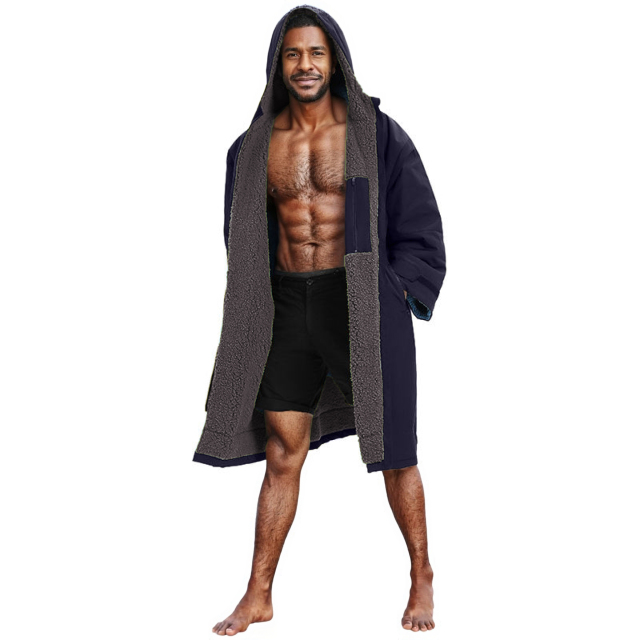 Waterproof Changing Robe for Men – Royal Blue & Dark Grey Fleece Lined (LB-B001)