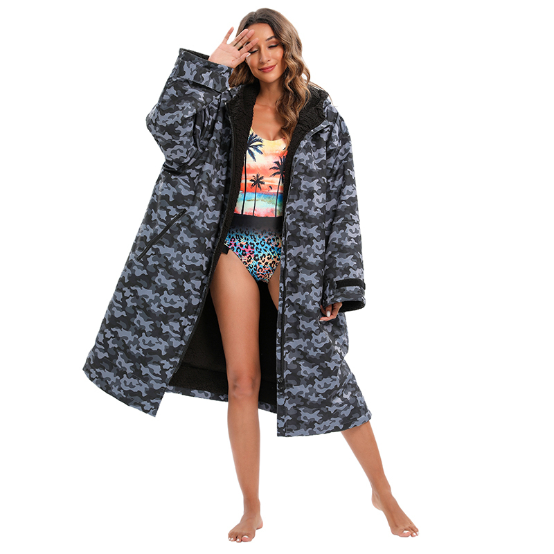 Camouflage Waterproof Changing Robe – Camo Black/Grey Adult Swim & Surf Robe