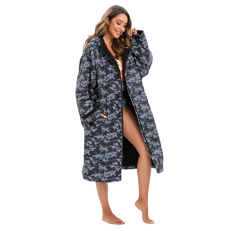 Camouflage Waterproof Changing Robe – Camo Black/Grey Adult Swim & Surf Robe