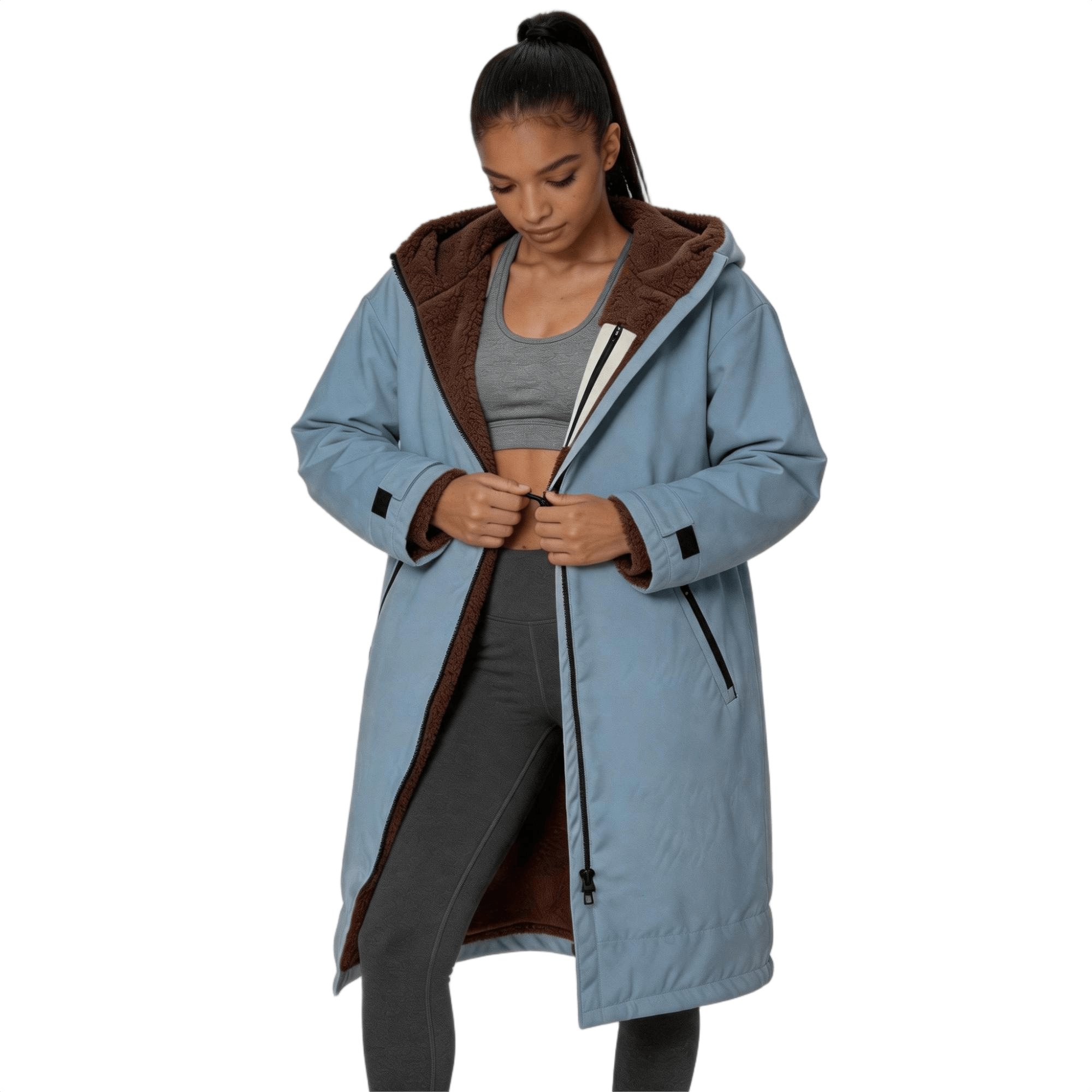 Misty Blue Fleece Lined Robe Coat – 330gsm Winter Changing Robe Coat for Women