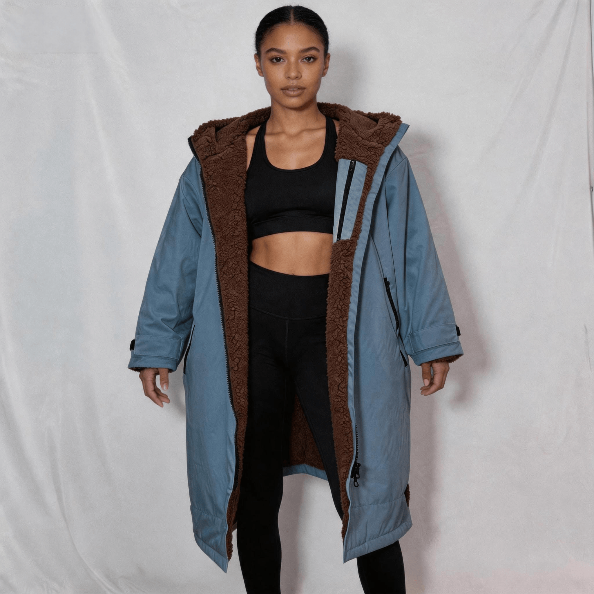 Misty Blue Fleece Lined Robe Coat – 330gsm Winter Changing Robe Coat for Women