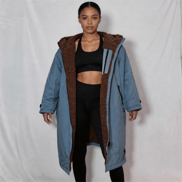 Misty Blue Fleece Lined Robe Coat – 330gsm Winter Changing Robe Coat for Women