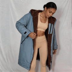 Misty Blue Fleece Lined Robe Coat – 330gsm Winter Changing Robe Coat for Women