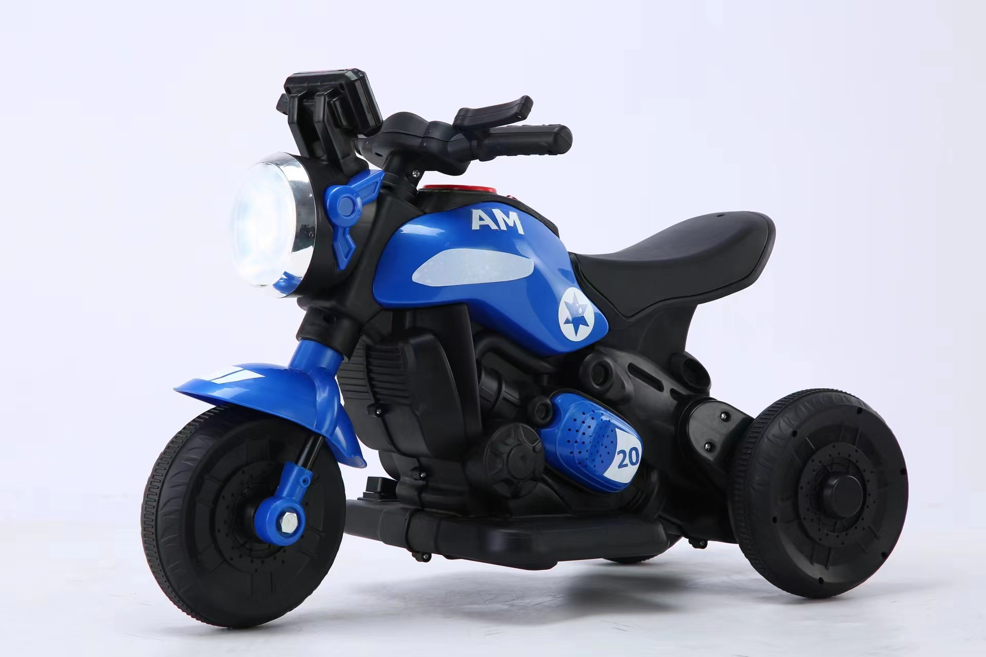 Children's electric motorcycle, three wheeled stable riding sound and light effects, baby can sit on a rechargeable toy car