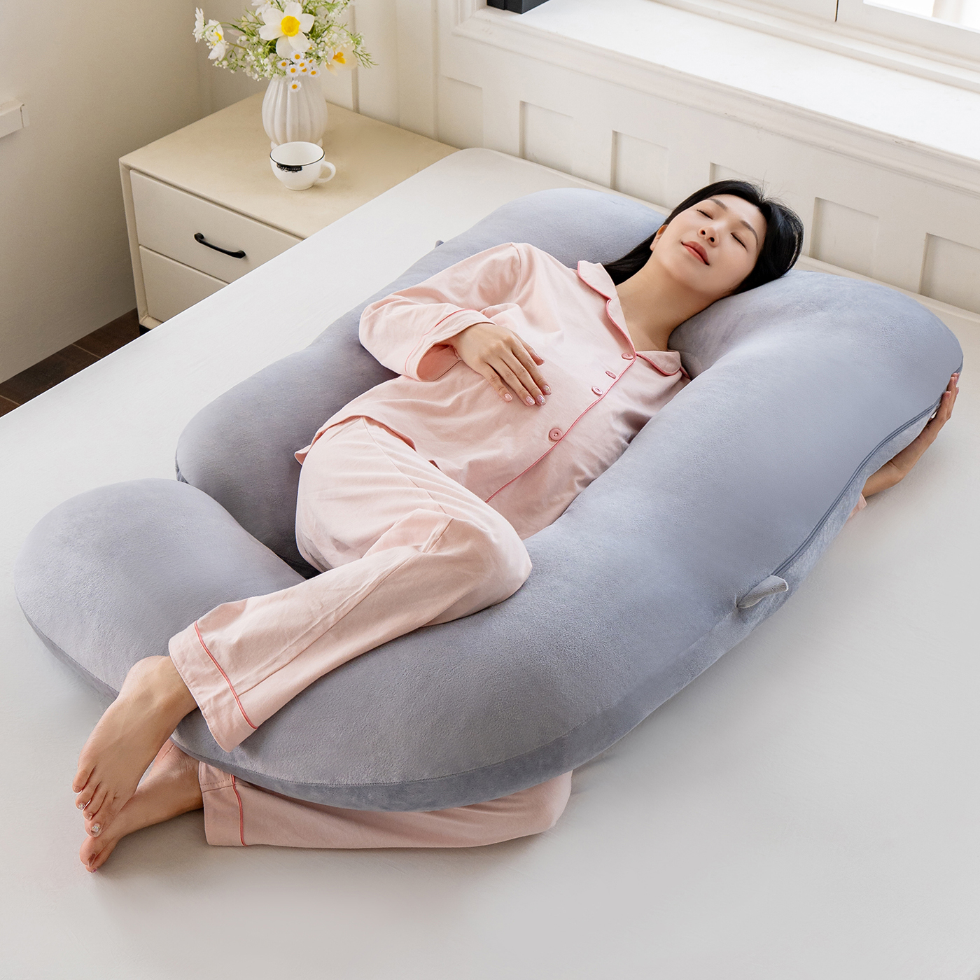 Moonlight Wholesale Velvet Washable Cover Jumbo U Shaped Full Body Pregnancy Pillow PP Cotton Filling for Maternity Woman