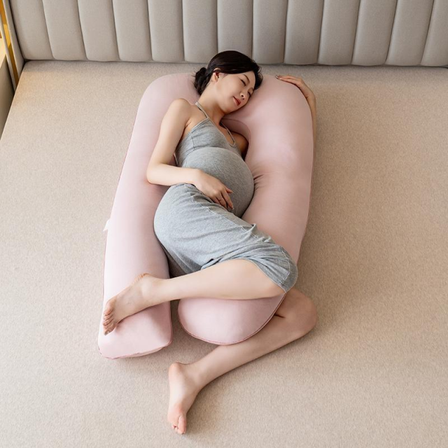 Moonlight Pink U Shaped Pregnancy Pillow Body Support Embedded Rope Washable Removable Cover Maternity Pillow Textile Manufacturer