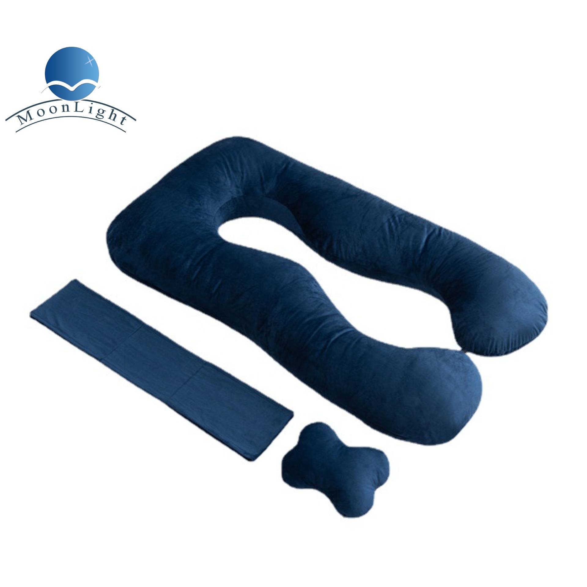 Moonlight U Shaped Full Body Support Maternity Pillow Navy Blue Velvet Warm Pregnancy Pillow Factory Directly
