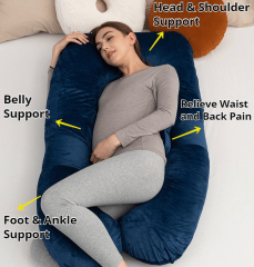 Moonlight U Shaped Full Body Support Maternity Pillow Navy Blue Velvet Warm Pregnancy Pillow Factory Directly