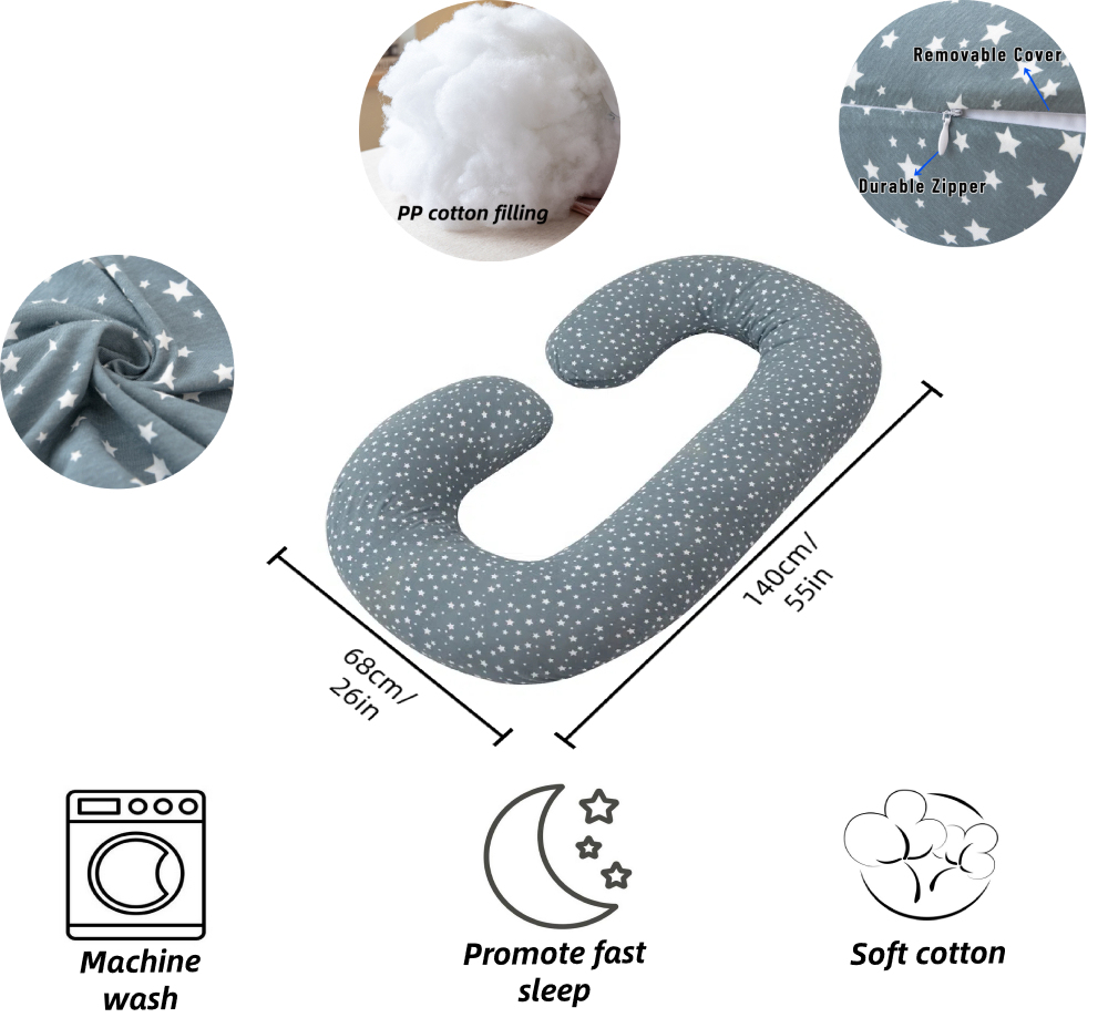 Moonlight C-Shape Full Body Support with Removable Cover Support for Back Pregnancy Maternity Pillow Professional Home Textile Manufacturer