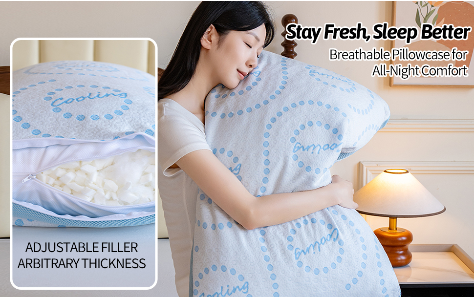 Moonlilght Cooling Shredded Memory Foam Neck Support Air Layer Fabric Pillow Adjustable Sleeping Pillow