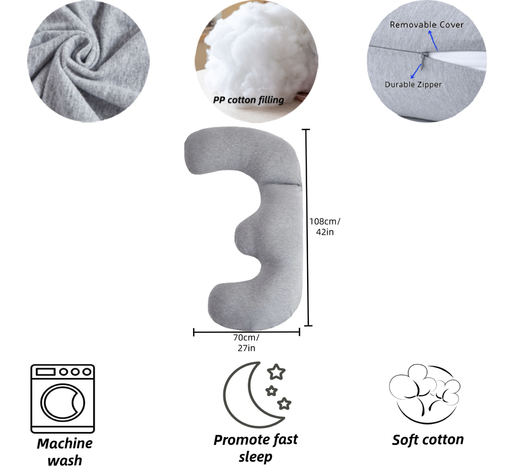 Moonlight J Shape Maternity Adjustable Body Belly Support Pregnancy Pillow OEKO-TEX Certified for Maternity Manufacturer