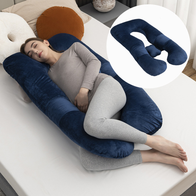 Moonlight U Shaped Full Body Support Maternity Pillow Navy Blue Velvet Warm Pregnancy Pillow Factory Directly