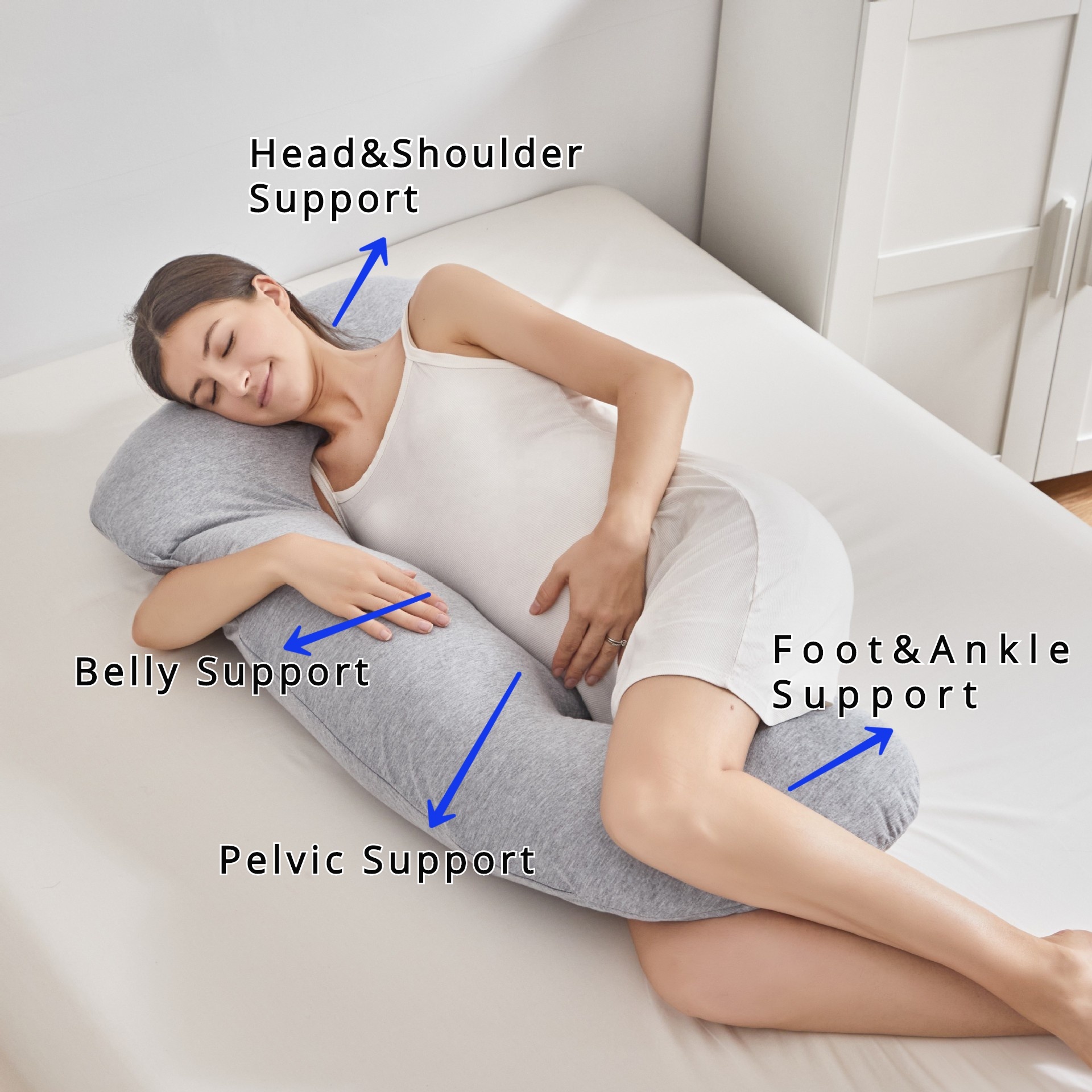 Moonlight J Shape Maternity Adjustable Body Belly Support Pregnancy Pillow OEKO-TEX Certified for Maternity Manufacturer
