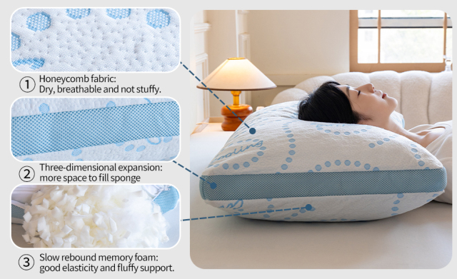 Moonlilght Cooling Shredded Memory Foam Neck Support Air Layer Fabric Pillow Adjustable Sleeping Pillow