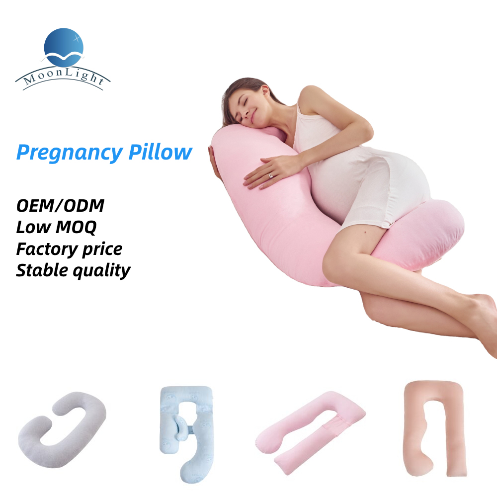 Moonlight Pink J Shaped Soft OEKO-TEX Certified Pregnancy Pillow Women's Body Support Nursing Sleeping All-Season Pillow Factory Wholesale