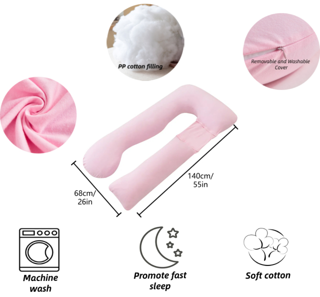Moonlight Pink U Shaped Detachable Maternity Pillow Pregnancy Pillow Full Body for Pregnant Women Professional Home Textile Manufacturer