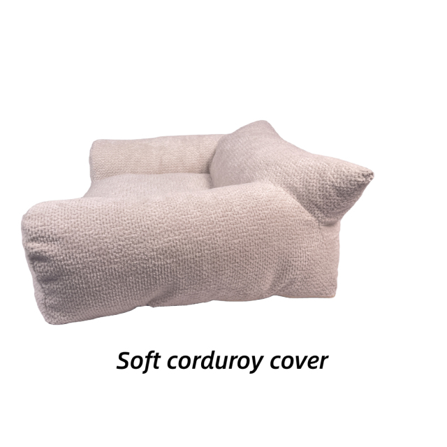 Cozy Dog & Cat Pet Sofa Bed with Fluffy Corduroy & Chopped Foam Solid Pattern Removable & Washable Cover