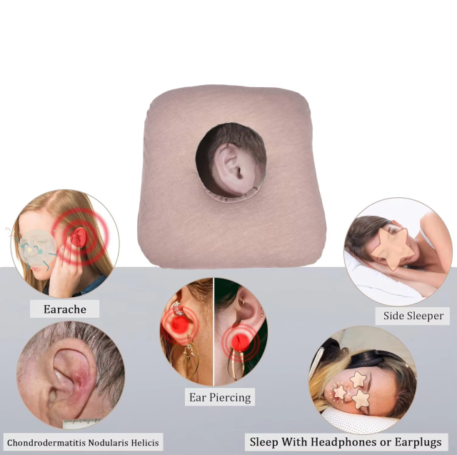 Moonlight Modern Solid Ear Piercing Pillow for Side Sleepers with Ear Hole Design to Prevent Ear Pain and Pressure Sores