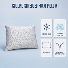 Moonlight Adjustable Shredded Memory Foam Rectangle Customizable Cooling Neck Support Pillow for Sleeping Bedding