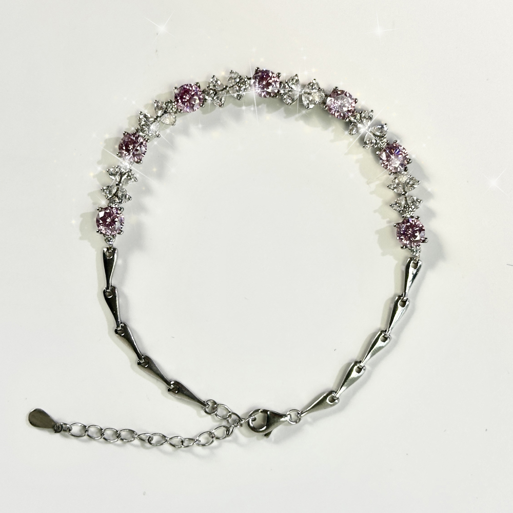 Your Jewelry - Pink Flower Moissonites Bracelet