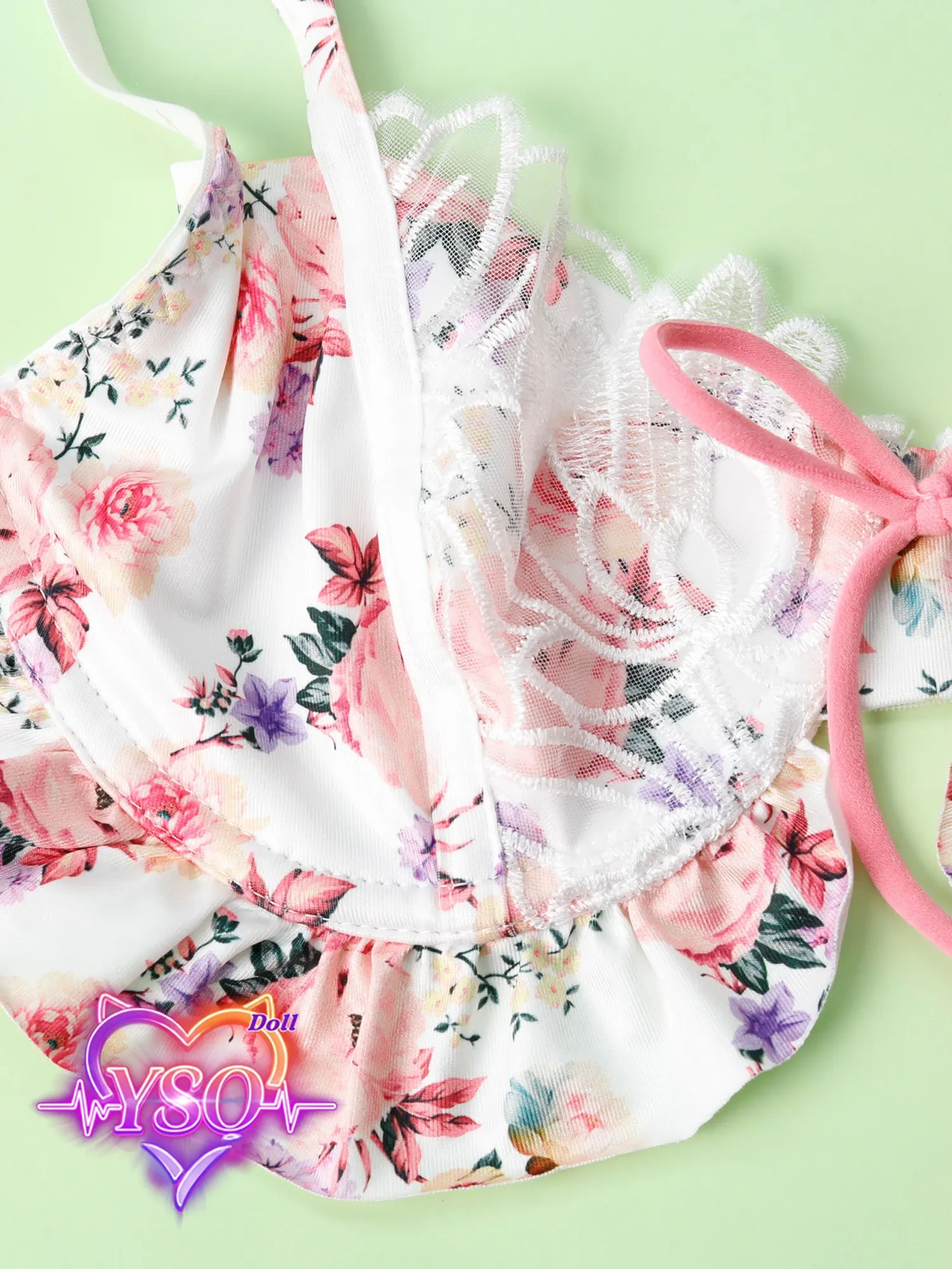 Floral Ruffle Lingerie Set for Adult Dolls – Sweet Pink Bow & Lace Bra and Panty Set | Custom Fit for 140cm-170cm TPE & Silicone Dolls