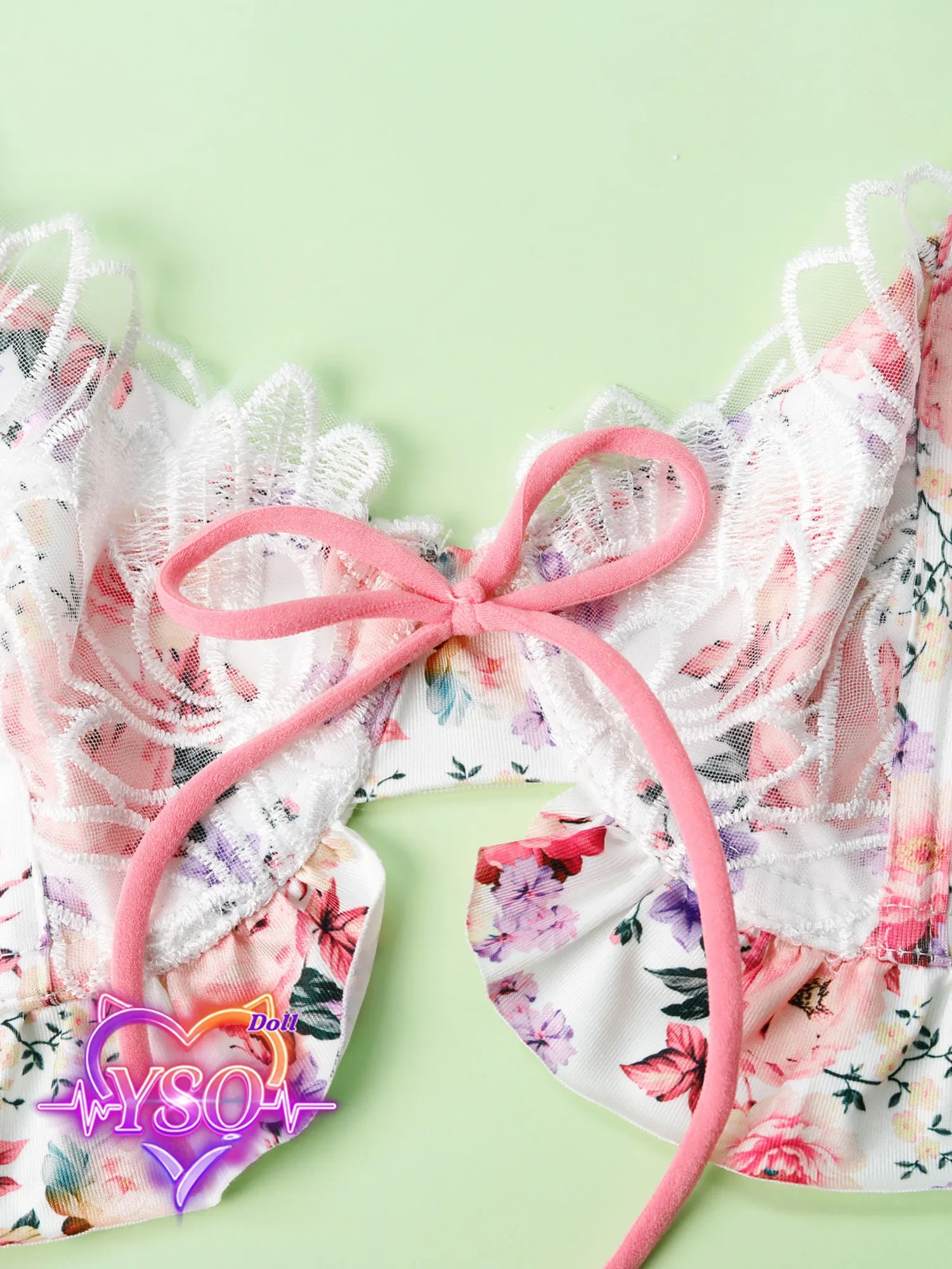 Floral Ruffle Lingerie Set for Adult Dolls – Sweet Pink Bow & Lace Bra and Panty Set | Custom Fit for 140cm-170cm TPE & Silicone Dolls
