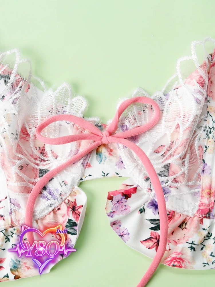 Floral Ruffle Lingerie Set for Adult Dolls – Sweet Pink Bow & Lace Bra and Panty Set | Custom Fit for 140cm-170cm TPE & Silicone Dolls
