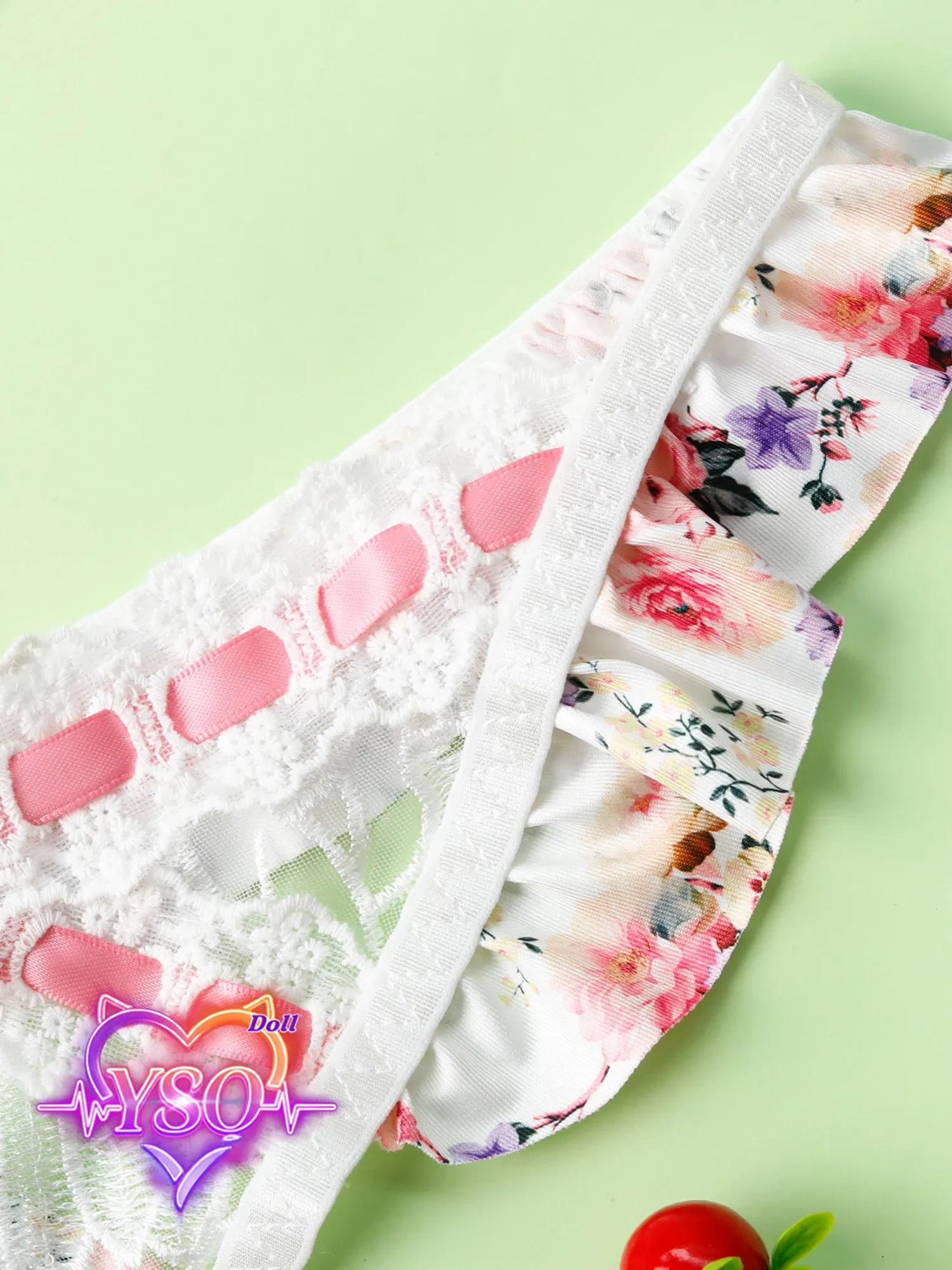 Floral Ruffle Lingerie Set for Adult Dolls – Sweet Pink Bow & Lace Bra and Panty Set | Custom Fit for 140cm-170cm TPE & Silicone Dolls
