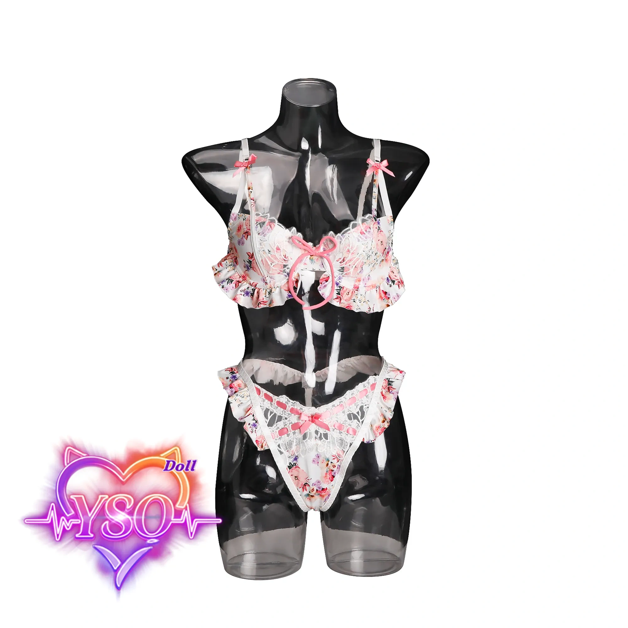 Floral Ruffle Lingerie Set for Adult Dolls – Sweet Pink Bow & Lace Bra and Panty Set | Custom Fit for 140cm-170cm TPE & Silicone Dolls