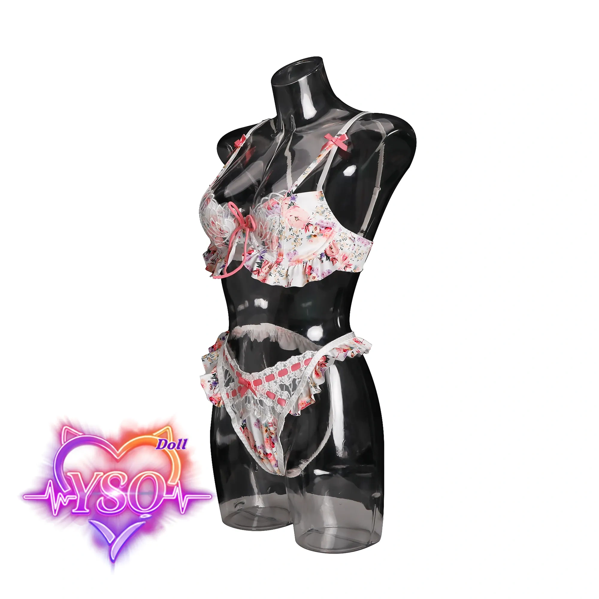 Floral Ruffle Lingerie Set for Adult Dolls – Sweet Pink Bow & Lace Bra and Panty Set | Custom Fit for 140cm-170cm TPE & Silicone Dolls