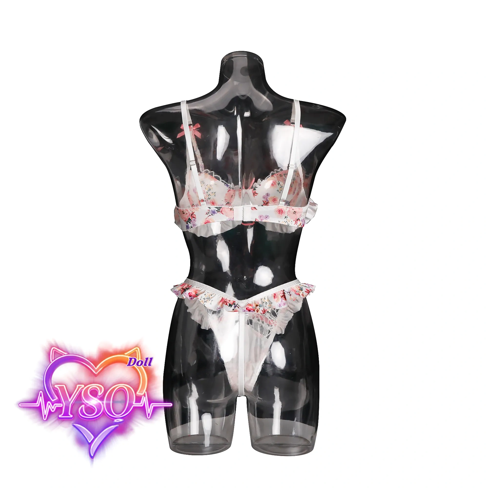 Floral Ruffle Lingerie Set for Adult Dolls – Sweet Pink Bow & Lace Bra and Panty Set | Custom Fit for 140cm-170cm TPE & Silicone Dolls