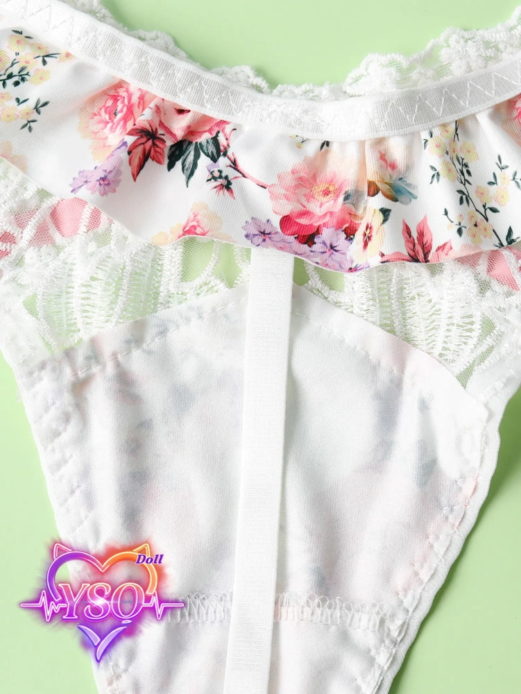 Floral Ruffle Lingerie Set for Adult Dolls – Sweet Pink Bow & Lace Bra and Panty Set | Custom Fit for 140cm-170cm TPE & Silicone Dolls