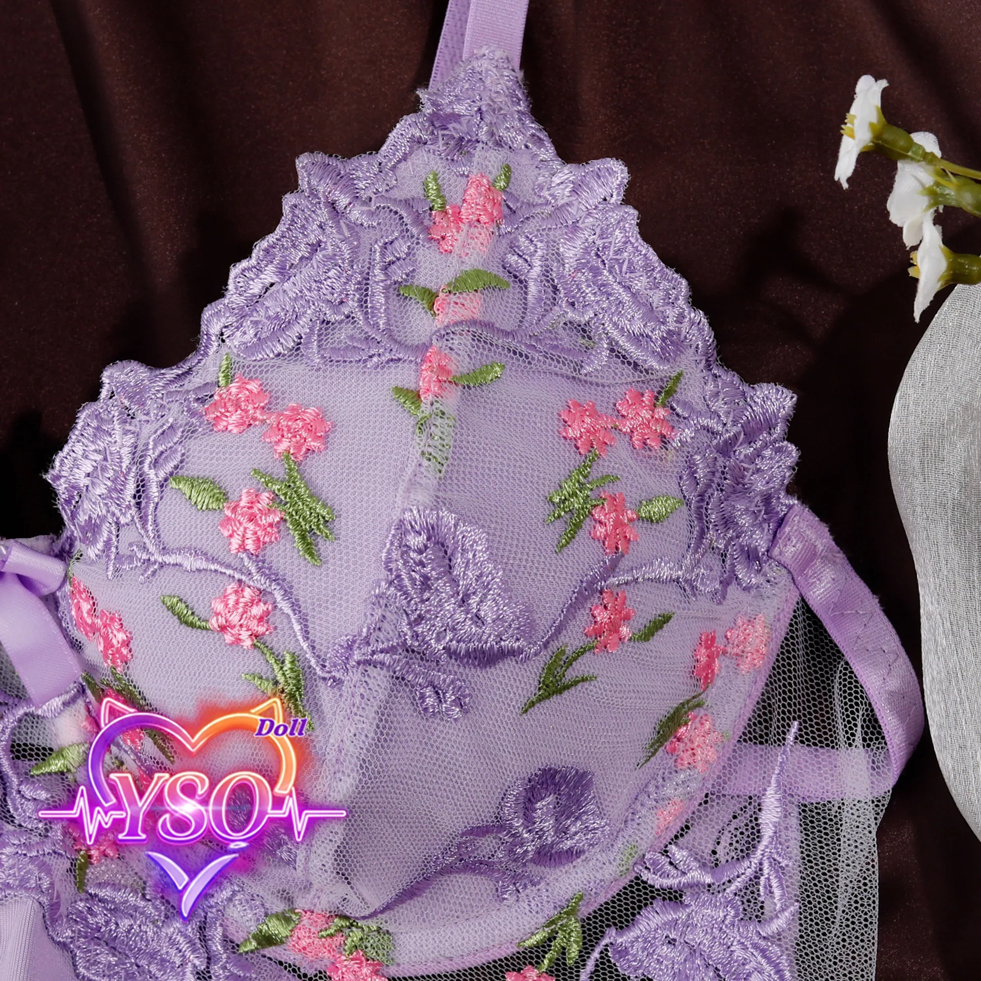 Stain-Safe Floral Lingerie for Adult Dolls – Sweet Ruffle Bra & Panty Set with Pink Bows | Fits 140cm-170cm TPE/Silicone Dolls