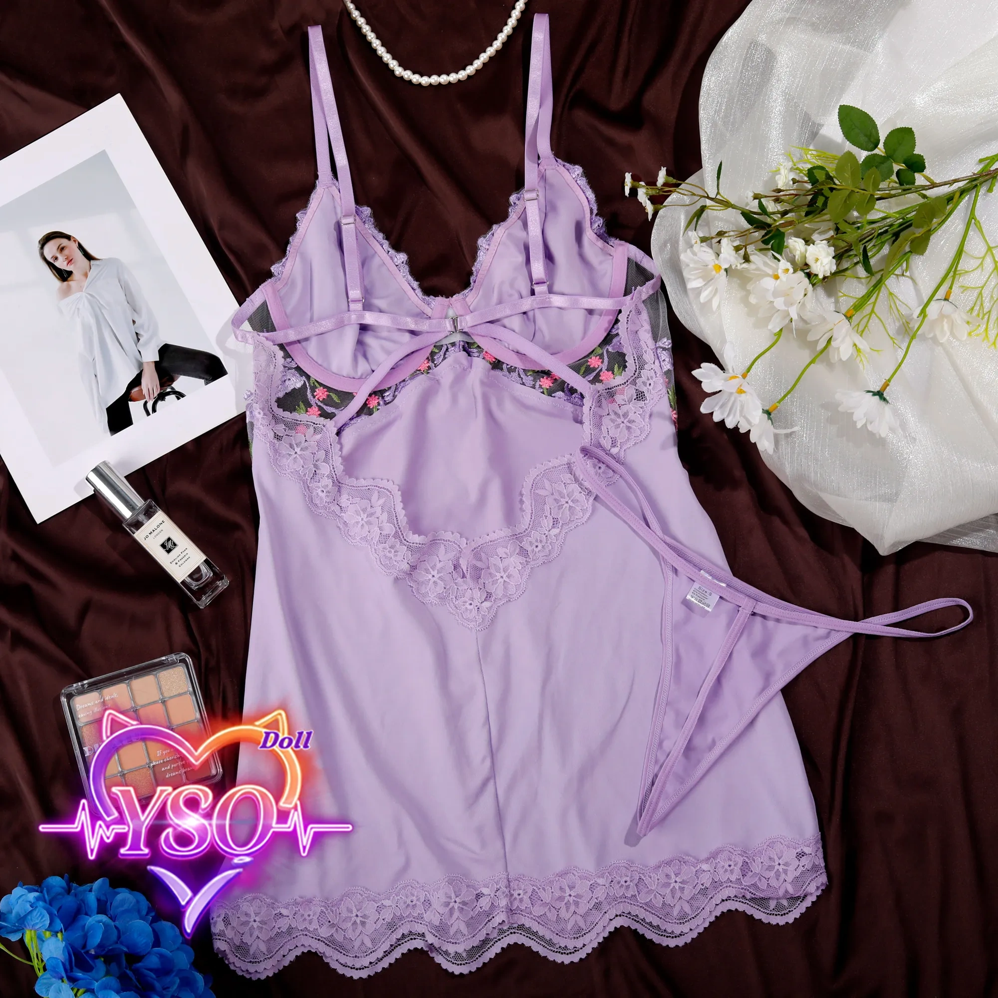 Stain-Safe Floral Lingerie for Adult Dolls – Sweet Ruffle Bra & Panty Set with Pink Bows | Fits 140cm-170cm TPE/Silicone Dolls