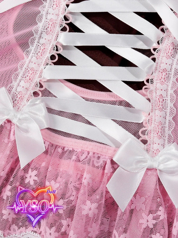 Stain-Safe Floral Lingerie for Adult Dolls – Sweet Ruffle Bra & Panty Set with Pink Bows | For 140cm-170cm TPE & Silicone Dolls
