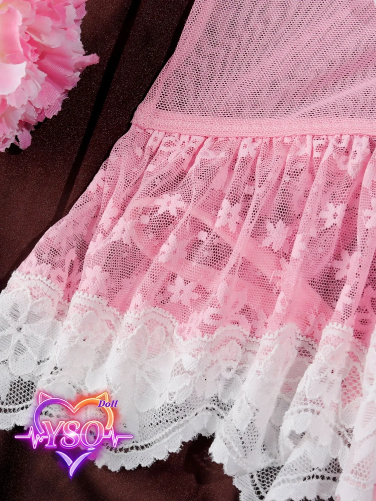 Stain-Safe Floral Lingerie for Adult Dolls – Sweet Ruffle Bra & Panty Set with Pink Bows | For 140cm-170cm TPE & Silicone Dolls
